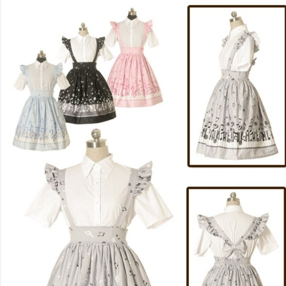 BODY LINE Girls Black Musical Note Suspender Skirt Size 40 - Picture 8 of 12